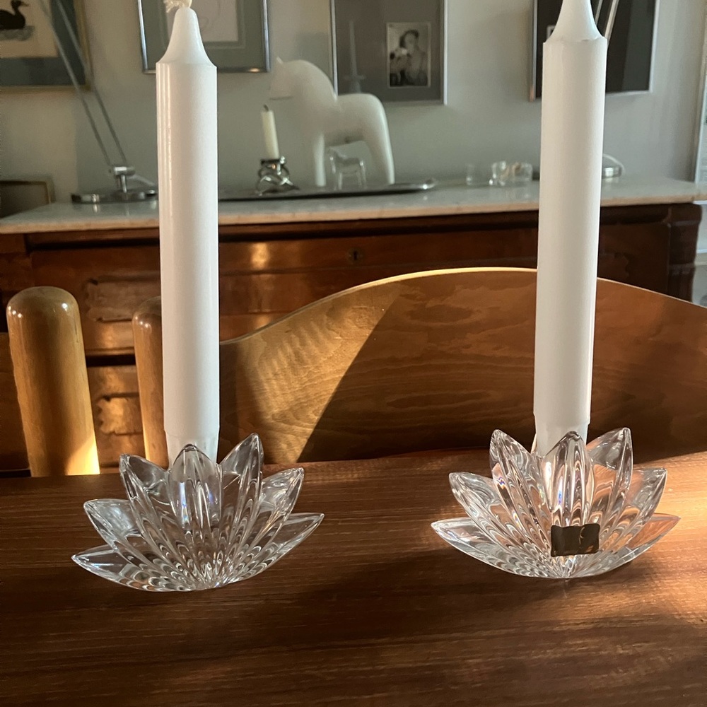 Pair of Mikasa German Fleurisse Crystal Candleholders
